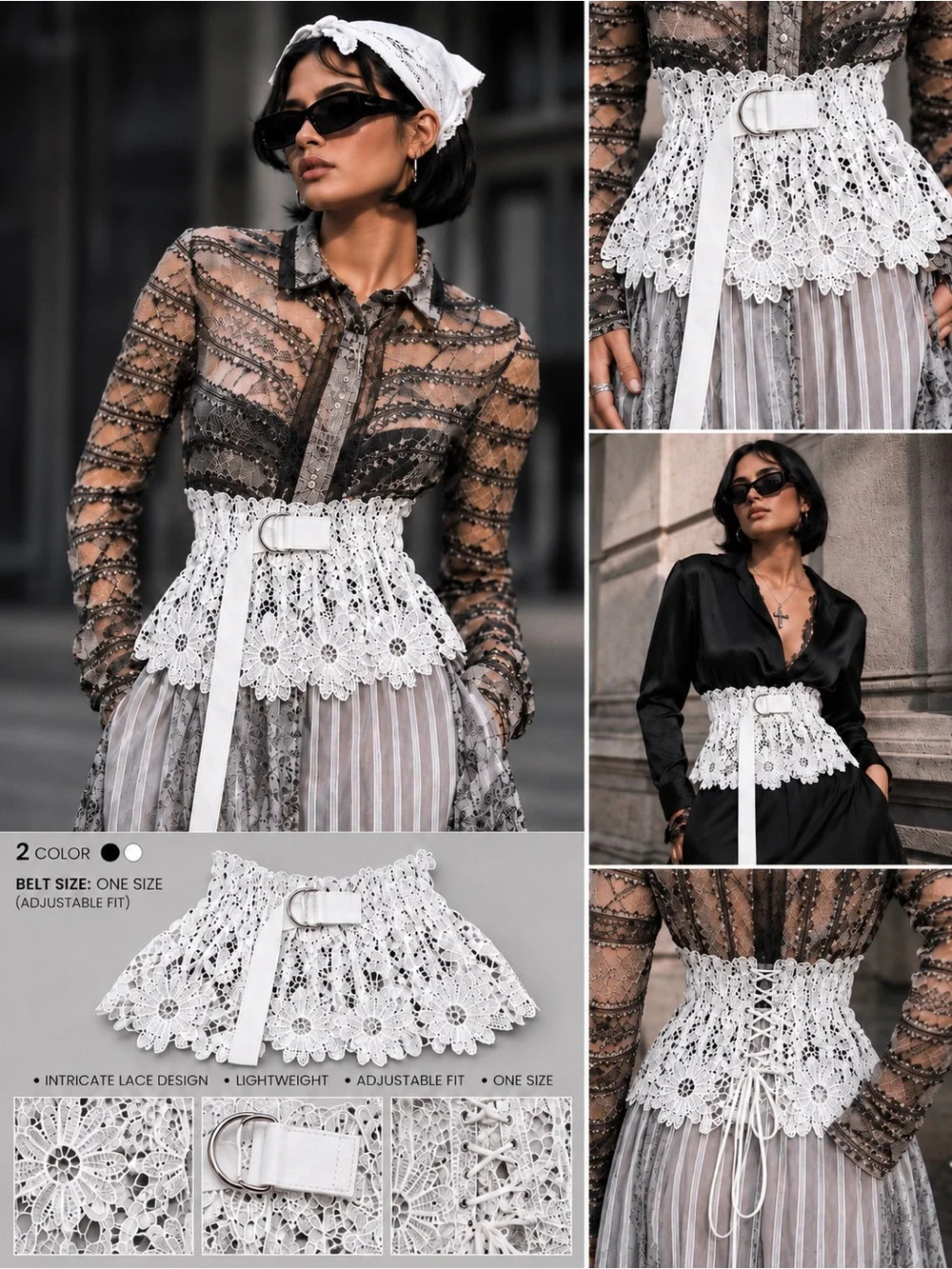 White Floral Lace Corset Belt